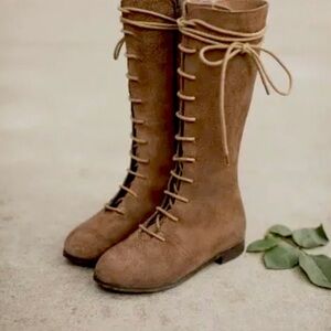 Joyfolie Brown Lace-Up Knee-High Boots